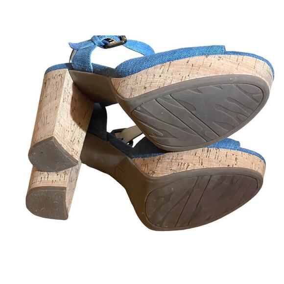 Anne Klein Iflex Cork Heel Blue Jean Denim Heel. Adjustable strap. Women's 9M - Picture 4 of 4